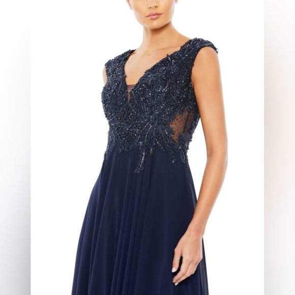 Blue Sleeveless V-Neck Gown for Prom - Navy - Picture 3 of 5